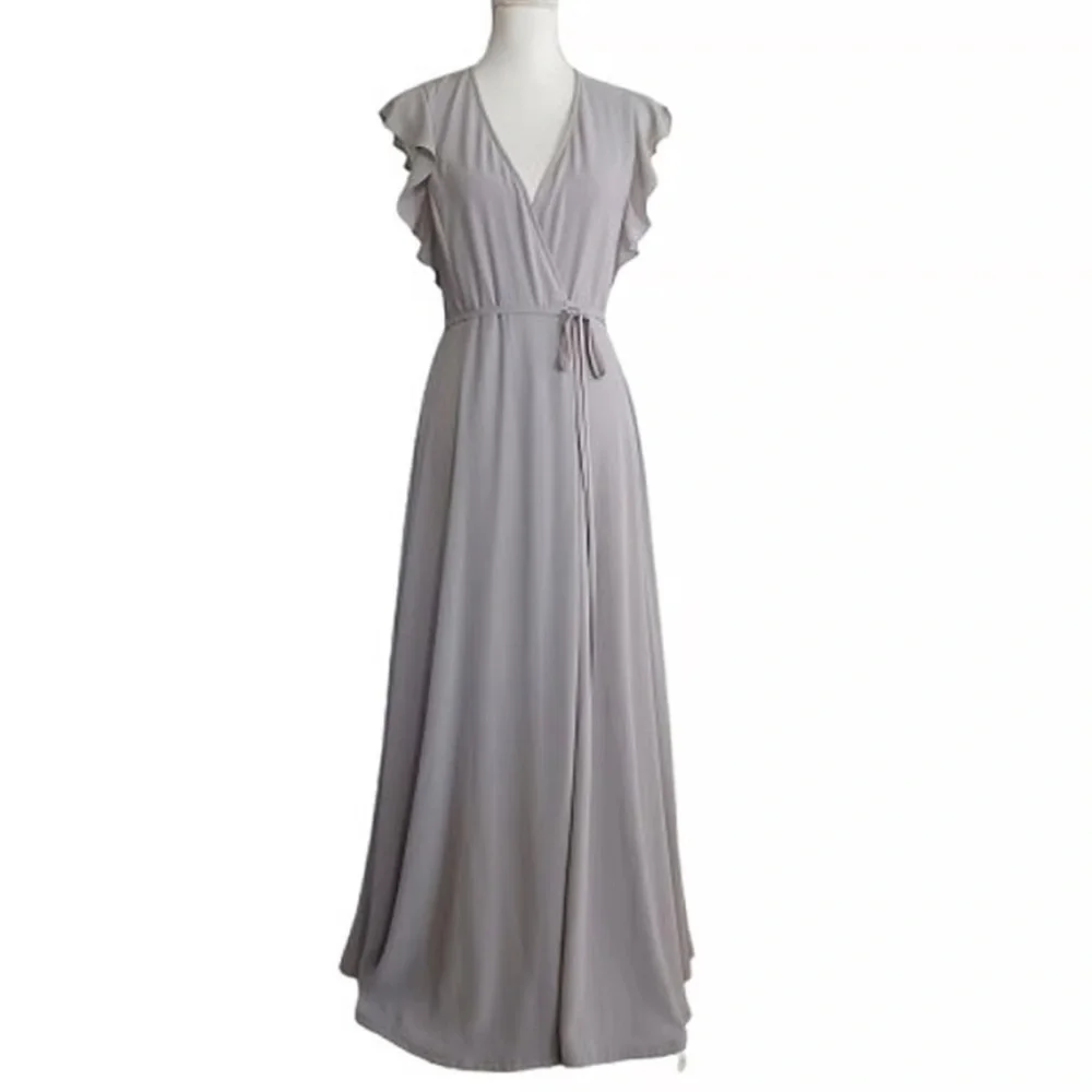 Lulu's Crescendo Light Grey Wrap Maxi Dress - Picture 1 of 3